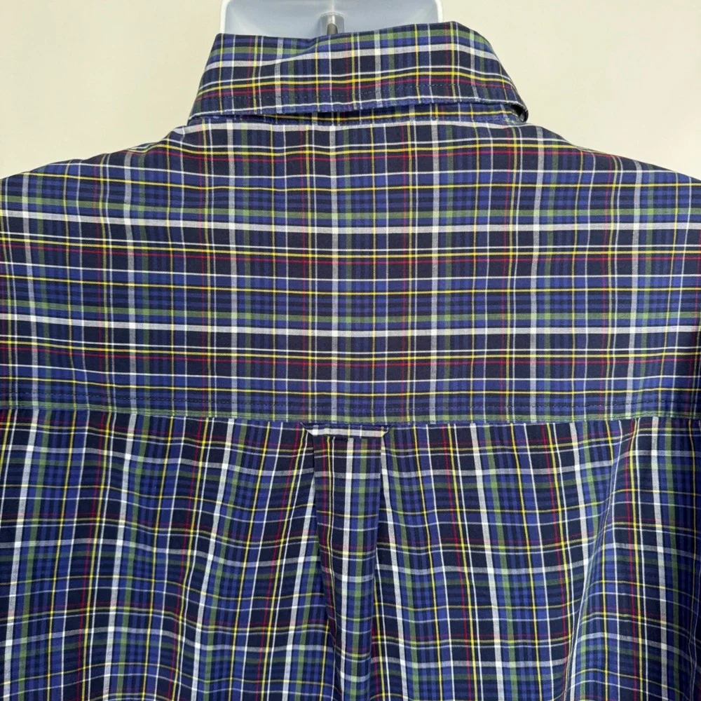 Chaps Mens XL Easy Care Plaid Button Down Shirt Navy Blue Green Long Sleeve - Picture 4 of 9